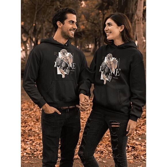 Unisex Graphic Hooded Sweatshirt Drawstring Pocket Pullover Soft Couple Hoodies - Picture 1 of 7